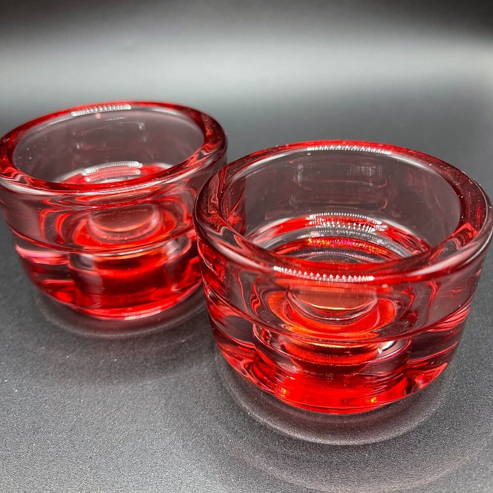 beautiful vintage glass red candle holders(set of 2)